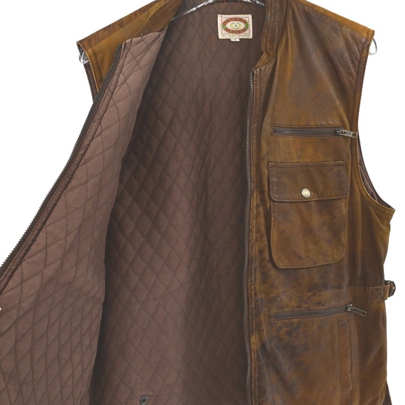 VTG 80s Banana Republic Leather Photojournalist Vest Mill Valley Gorpcore Lined - Picture 15 of 16